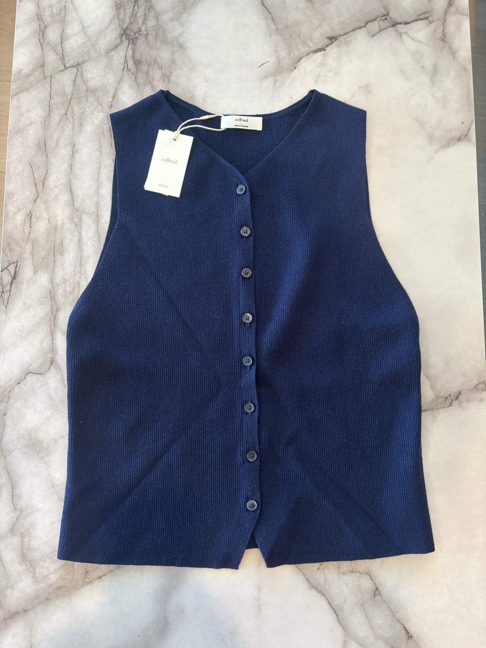 Wilfred Navy Sleeveless Button-Front Knit Vest